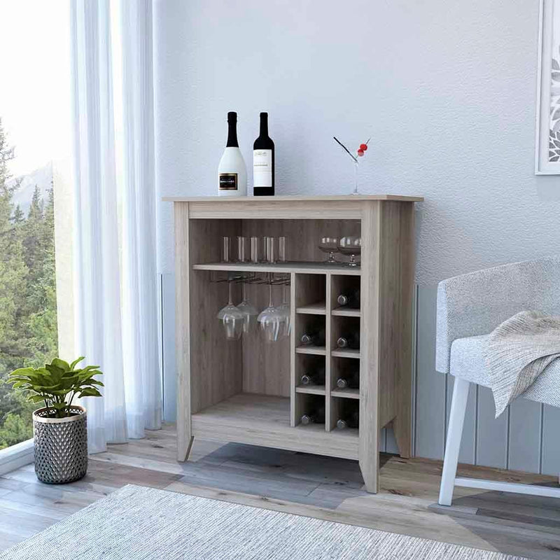 Bar Cabinet Castle, One Open Shelf, Six Wine Cubbies, Light Gray Finish - Supfirm