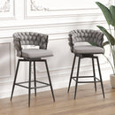 Bar Chair Linen Woven Bar Stool Set of 2,Black legs Barstools No Adjustable Kitchen Island Seat Chairs,360 Swivel Bar Stools Upholstered Bar Chair Counter Stool Arm Chairs with Back Footrest, (Grey) - Supfirm