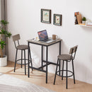 Bar Table Set with 2 Bar stools PU Soft seat with backrest, Grey, 23.62'' W x 23.62'' D x 35.43'' H - Supfirm