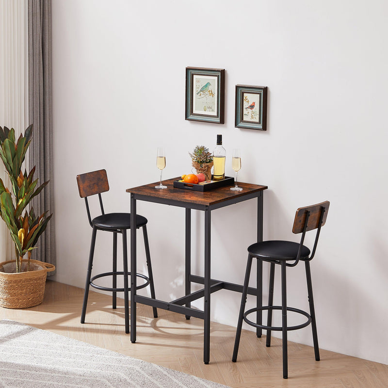 Bar Table Set with 2 Bar stools PU Soft seat with backrest, Rustic Brown, 23.62'' W x 23.62'' D x 35.43'' H - Supfirm