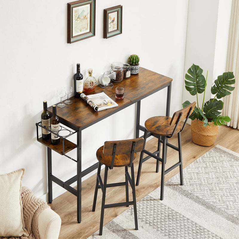 Bar Table Set with wine bottle storage rack. Rustic Brown, 47.24'' L x 15.75'' W x 35.43'' H. - Supfirm