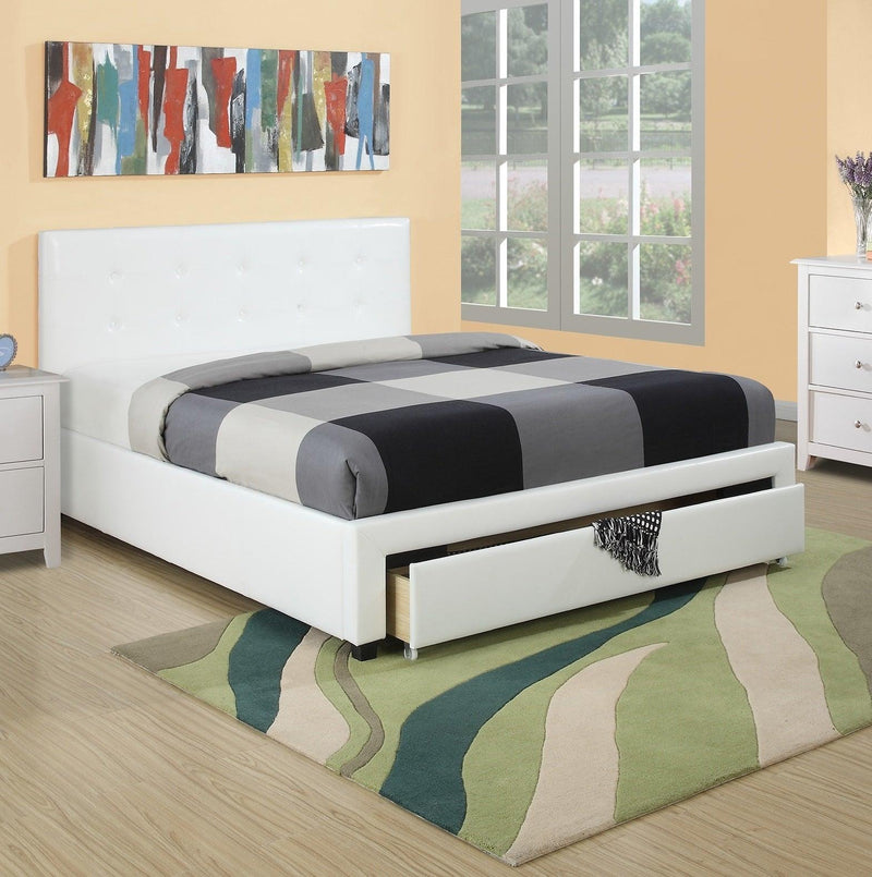 Bedroom Furniture White Storage Under Bed Queen Size bed Faux Leather upholstered - Supfirm