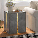 Bedside Tables with LED Farmhouse Gray Nightstand Tables with Glass Shelves Led End Table for Living Room (Gray) - Supfirm