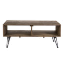 Betsy 42 Inch Reclaimed Wood Rectangle Farmhouse Coffee Table With Storage, Iron Legs, Natural Brown - Supfirm