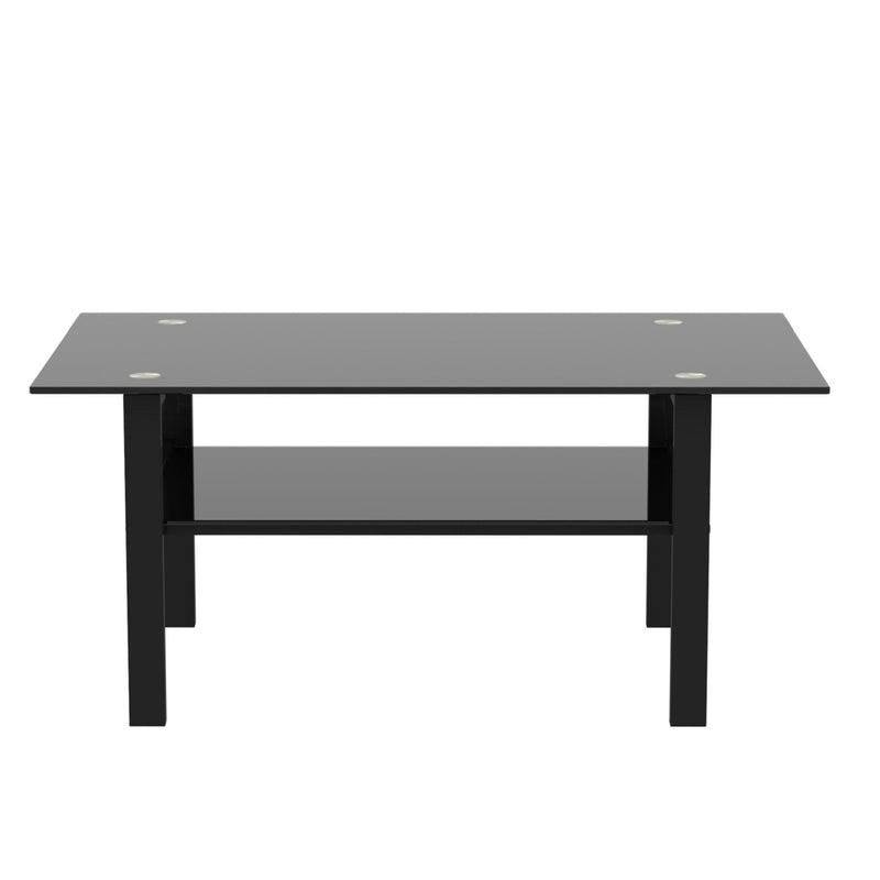 Supfirm Black glass coffee table, modern and simple, black living room coffee table, side table - Supfirm