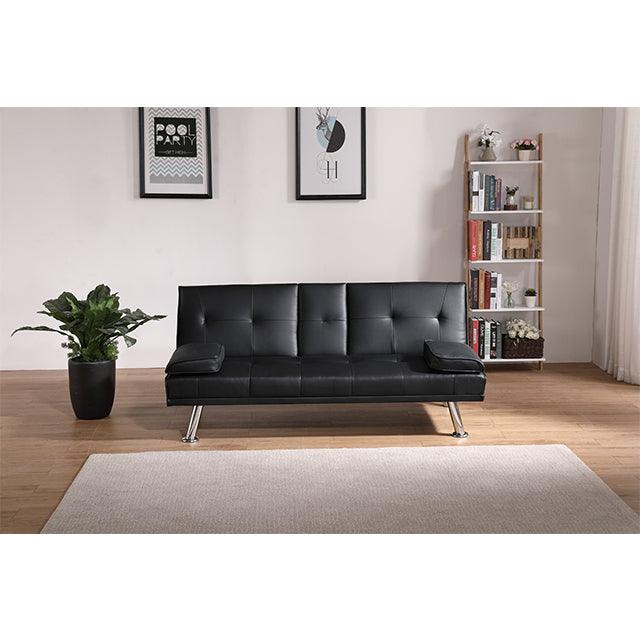 Black Leather Multifunctional Double Folding Sofa Bed for Office with Coffee Table - Supfirm