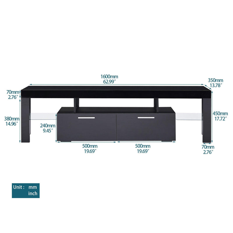 Supfirm Black morden TV Stand with LED Lights,high glossy front TV Cabinet,can be assembled in Lounge Room, Living Room or Bedroom,color:black - Supfirm