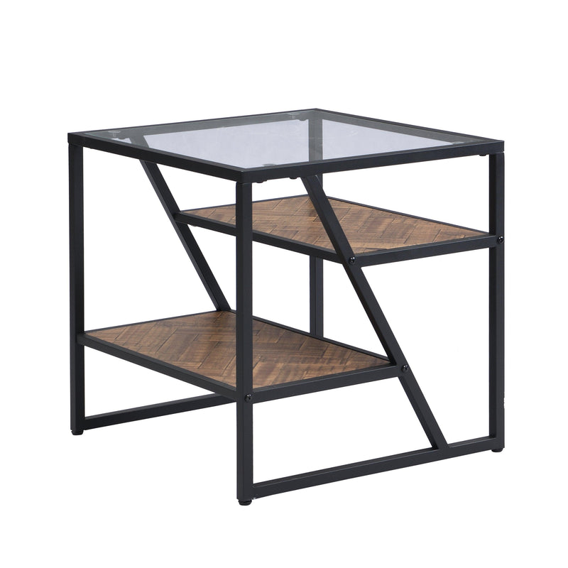 Supfirm Black Side Table, End Table with Storage Shelf, Tempered Glass Coffee Table with Metal Frame for Living Room&Bed Room - Supfirm