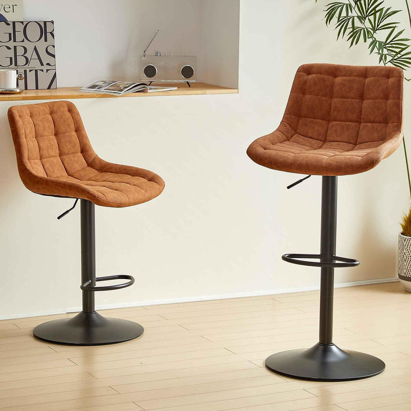 Brown Pu Leather Swivel Adjustable Height Bar Stool Chair Seat For Kitchen(Set of 2) - Supfirm