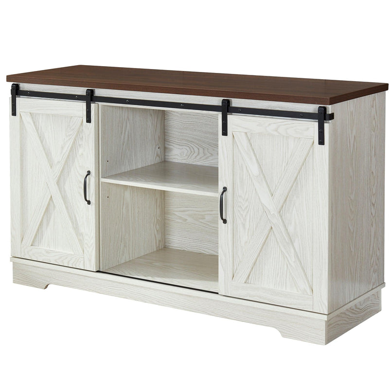 Supfirm Buffet Sideboard/TV Stand / Storage Cabinet with 2 Sliding Barn Doors, Walnut+White Wash - Supfirm