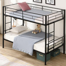 Bunk Bed Twin Over Twin Size with 2 Ladders and Full-Length Guardrail, Metal, No Box Spring Needed, Noise Free, Black - Supfirm