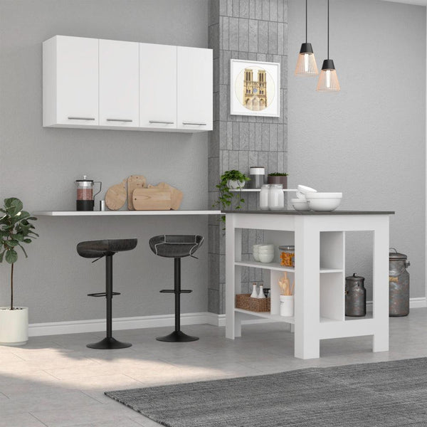 Burlingame 2-Piece Kitchen Set, Kitchen Island and Wall Cabinet, White and Onyx - Supfirm