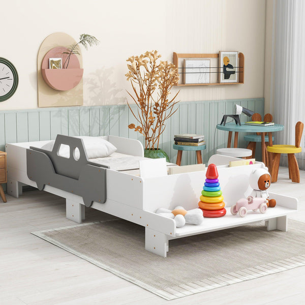 Car-Shaped Twin Bed with Bench,White - Supfirm