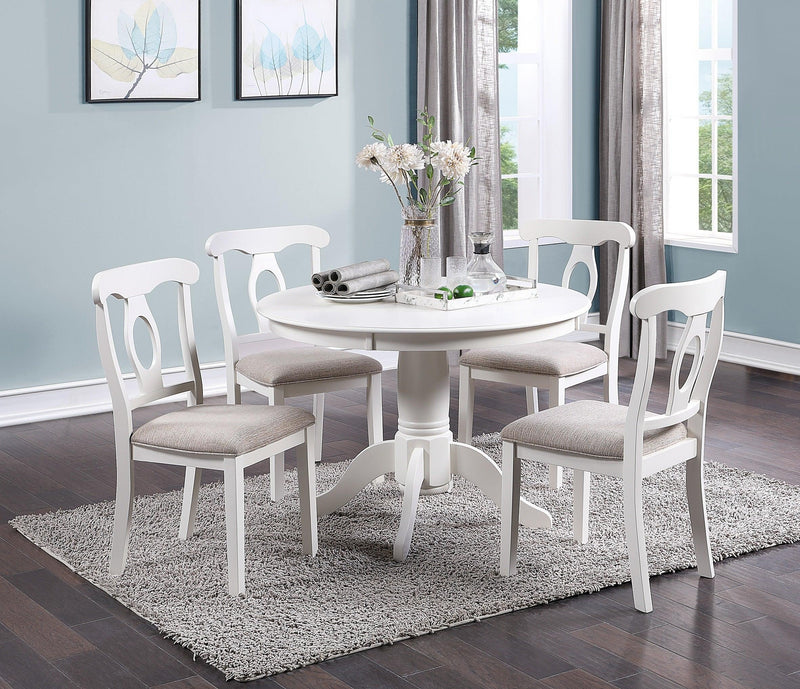 Classic Design Dining Room 5pc Set Round Table 4x side Chairs Cushion Fabric Upholstery Seat Rubberwood Furniture - Supfirm