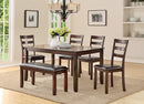 Classic Style 6pcs-Dining Set Rectangle Table 4 Side Chairs And Bench Dining Room Furniture MDF Rubber wood - Supfirm