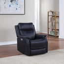 Clean Contemporary Dual-Power Recliner - Ocean Blue Leatherette, Power Footrest, Power Headrest - Easy-Care and Convenience - Supfirm