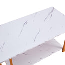 Supfirm Coffee Table, 2 Layers 1.5cm Thick Marble MDF Rectangle 39.37" L Tabletop Iron Coffee Table , Dining Room, Coffee Shop, Resterant, White Top, Gold Leg - Supfirm