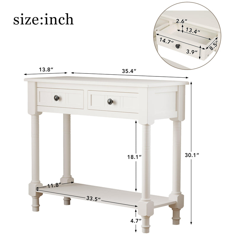 Supfirm Console Table Sideboard Wooden Sofa Table with 2 Drawers and Bottom Shelf for Bedroom (White) - Supfirm