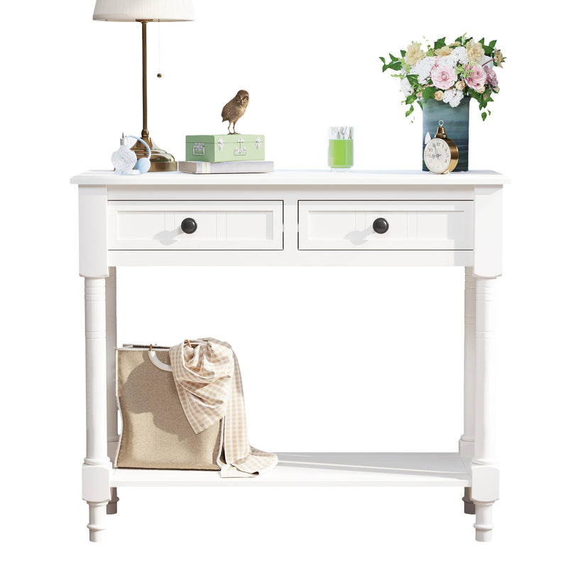 Supfirm Console Table Sideboard Wooden Sofa Table with 2 Drawers and Bottom Shelf for Bedroom (White) - Supfirm