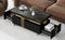 Supfirm Contemporary Coffee Table with Faux Marble Top, Rectangle Cocktail Table with Caster Wheels, Moderate Luxury Center Table with Gold Metal Bars for Living Room, Black - Supfirm