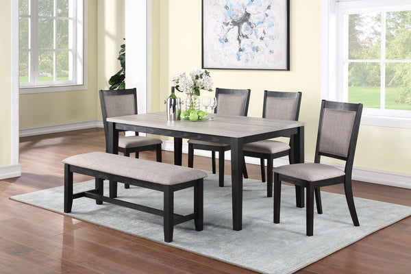 Contemporary Dining 6pc Set Table w 4x Side Chairs And Bench Padded Upholstered Cushion Seats Chairs Solid wood And Veneers Dining Room Furniture - Supfirm
