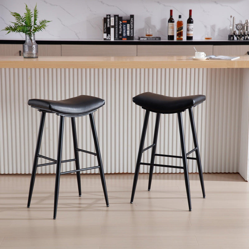 Counter Height Bar Stool Set of 2 for Dining Room Kitchen Counter Island, PU Upholstered Breakfast Seat Stools With Footrest,Black - Supfirm