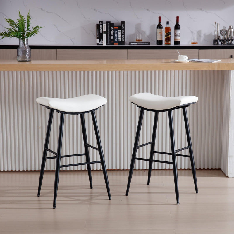 Counter Height Bar Stool Set of 2 for Dining Room Kitchen Counter Island, PU Upholstered Breakfast Seat Stools With Footrest,Cream - Supfirm