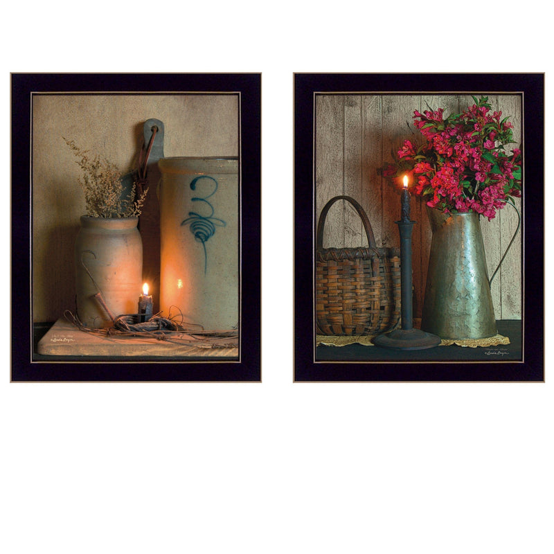 Supfirm "Country Candlelight Collection" 2-Piece Vignette By Susan Boyer, Printed Wall Art, Ready To Hang Framed Poster, Black Frame - Supfirm