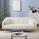 Cream White Velvet Convertible Folding Futon Sofa Bed , Sleeper Sofa Couch for Compact Living Space. - Supfirm