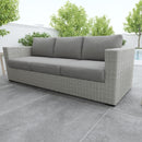 Deep Cushioned Outdoor Sofa w/ Half Round Wicker - HDPE Resin Wicker, Solution-Dyed Acrylic Covers - Supfirm