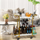 Deluxe Gold Bar Cart, with Glass Holders and Wine Cubbies Racks, Modern Marbled Solid Wood Cart on Silent Wheels, 2-Tier Premium Texture Bar Cart for Kitchen and Dining Room Outdoor - Supfirm