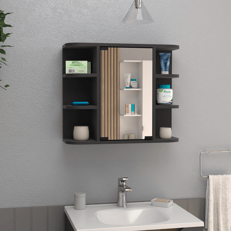 Supfirm DEPOT E-SHOP Roma Mirrored Medicine Cabinet, Six External Shelves, Three Interior Shelves, Black - Supfirm