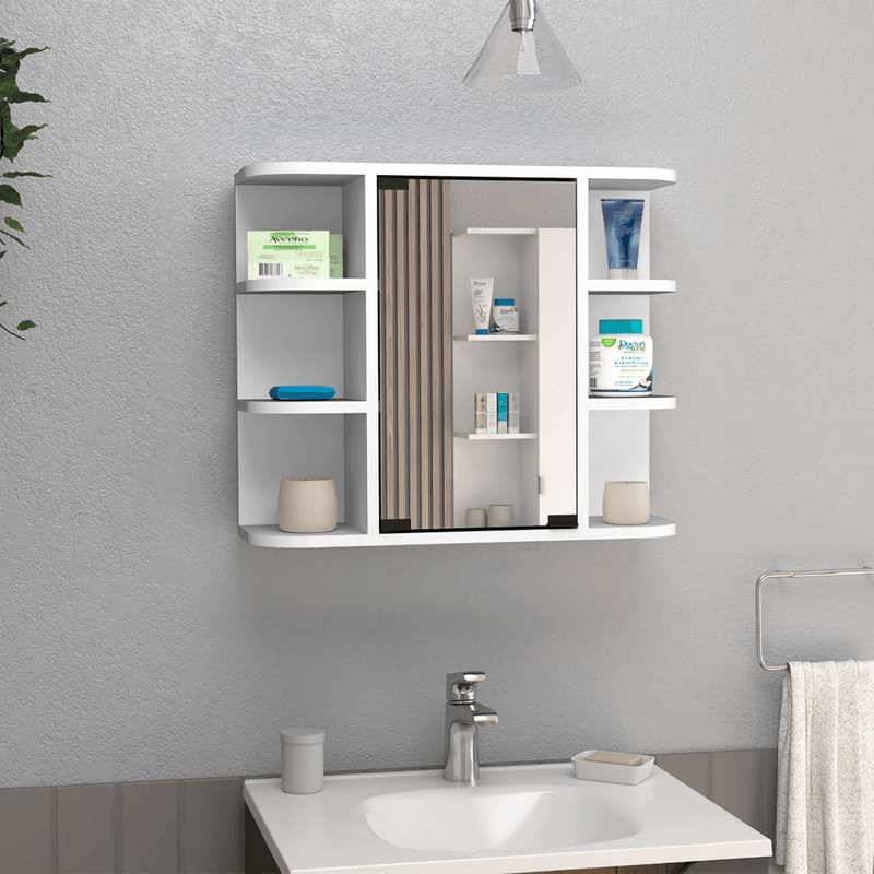 Supfirm DEPOT E-SHOP Roma Mirrored Medicine Cabinet, Six External Shelves, Three Interior Shelves, White - Supfirm