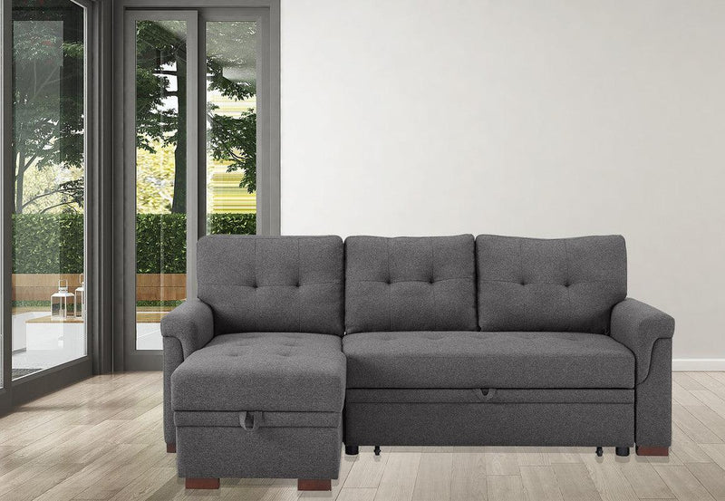 Destiny Dark Gray Linen Reversible Sleeper Sectional Sofa with Storage Chaise - Supfirm