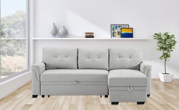 Destiny Light Gray Linen Reversible Sleeper Sectional Sofa with Storage Chaise - Supfirm