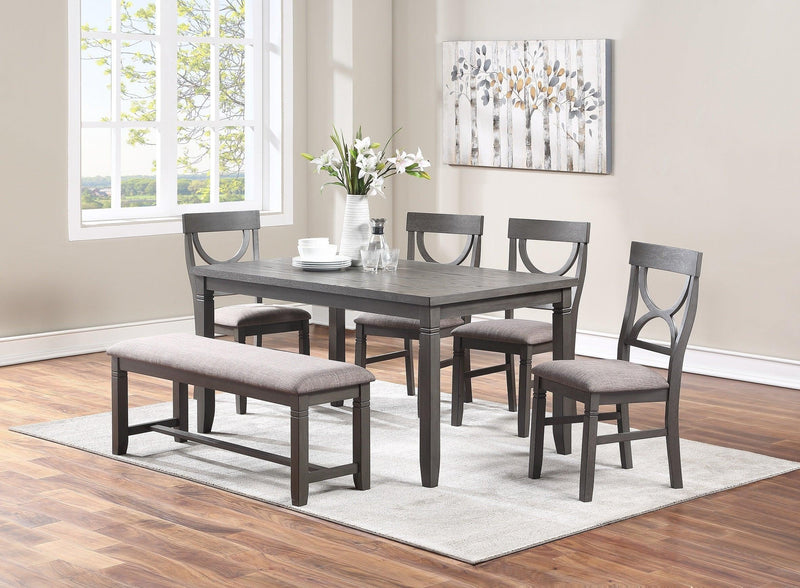 Dining Room Furniture 6pc Set Rectangle Table 4x Side Chairs and A Bench Grey Finish MDF Rubberwood - Supfirm