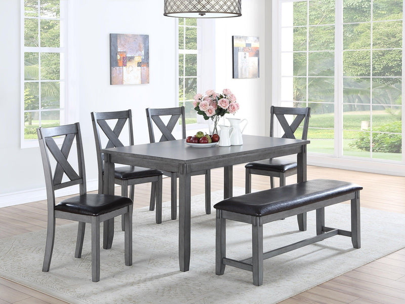 Dining Room Furniture Casual Modern 6pc Set Dining Table 4x Side Chairs and A Bench Rubberwood and Birch veneers Gray Finish - Supfirm