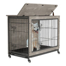 Dog Crate Furniture , 38'' Heavy Duty Wooden Dog Kennel with Double Doors & Flip-Top for Large Dogs, Furniture Style Dog Crate End Table with Wheels, Grey 38.3"L X 23.4"W X 32"H - Supfirm