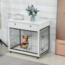 Dog Crate Furniture, Wooden Dog House, Decorative Dog Kennel with Drawer, Indoor Pet Crate End Table for Small Dog, Steel-Tube Dog Cage, Chew-Proof, White 31.7" L×23.2" W×33" H - Supfirm