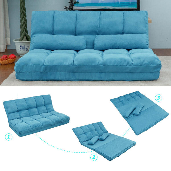 Supfirm Double Chaise Lounge Sofa Floor Couch and Sofa with Two Pillows (Blue) - Supfirm