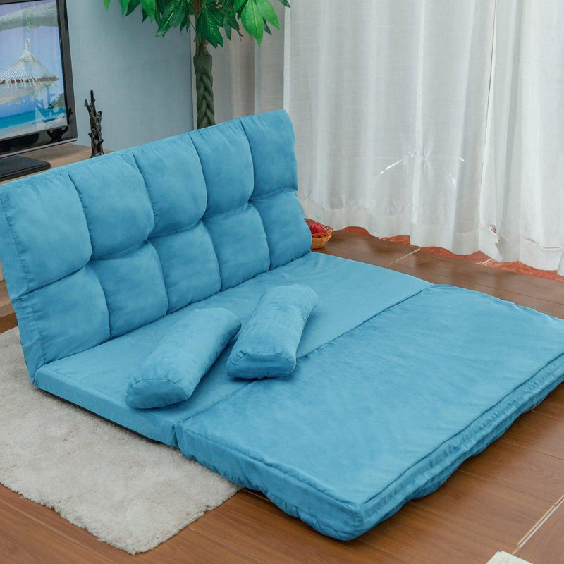 Supfirm Double Chaise Lounge Sofa Floor Couch and Sofa with Two Pillows (Blue) - Supfirm