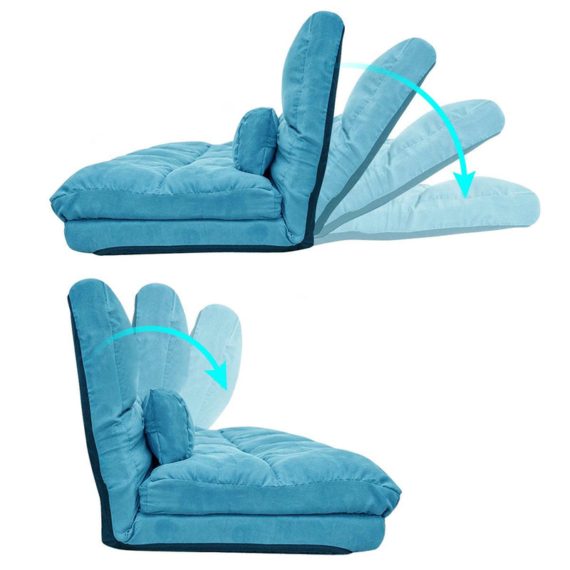 Supfirm Double Chaise Lounge Sofa Floor Couch and Sofa with Two Pillows (Blue) - Supfirm