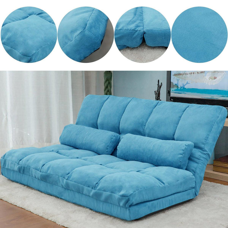 Supfirm Double Chaise Lounge Sofa Floor Couch and Sofa with Two Pillows (Blue) - Supfirm