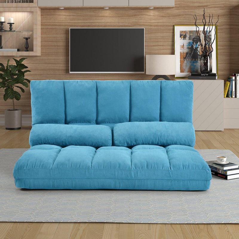 Supfirm Double Chaise Lounge Sofa Floor Couch and Sofa with Two Pillows (Blue) - Supfirm