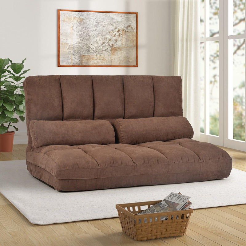 Supfirm Double Chaise Lounge Sofa Floor Couch and Sofa with Two Pillows (Brown) - Supfirm