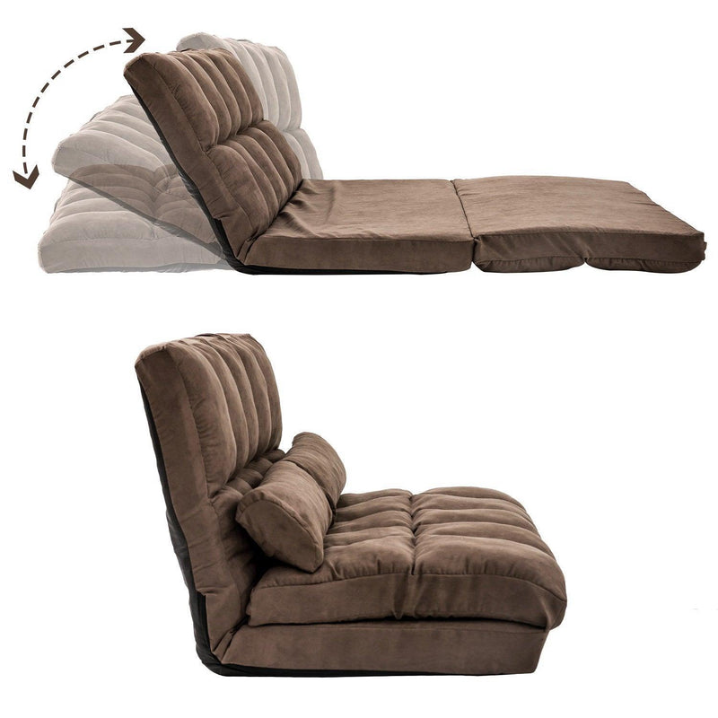 Supfirm Double Chaise Lounge Sofa Floor Couch and Sofa with Two Pillows (Brown) - Supfirm