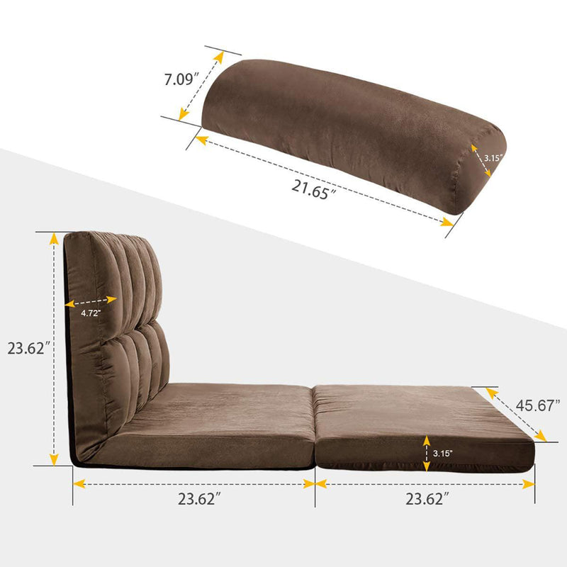 Supfirm Double Chaise Lounge Sofa Floor Couch and Sofa with Two Pillows (Brown) - Supfirm