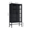 Double Glass Door Storage Cabinet with Adjustable Shelves and Feet Cold-Rolled Steel Sideboard Furniture for Living Room Kitchen BLACK - Supfirm