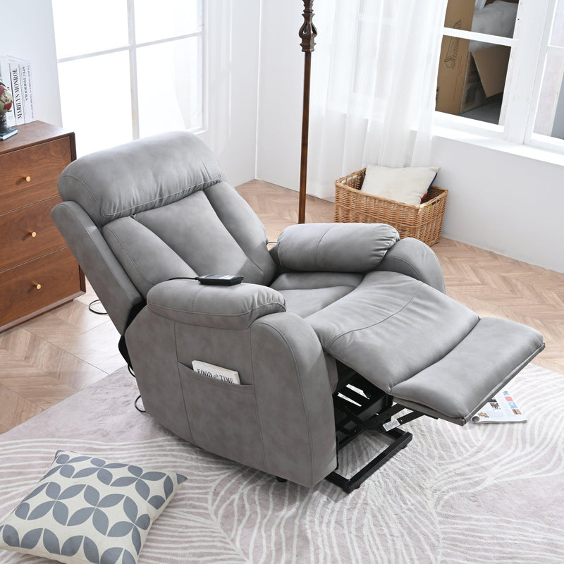 Supfirm Electric Power Lift Recliner Chair for Elderly, Fabric Recliner Chair for Seniors, Home Theater Seating,Living Room Chair,Side Pocket, Remote Control,Light Gray - Supfirm