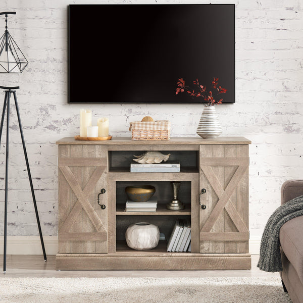 Farmhouse Classic Media TV Stand Antique Entertainment Console for TV up to 50" with Open and Closed Storage Space, Ashland Pine, 47"W*15.5"D*30.75"H - Supfirm